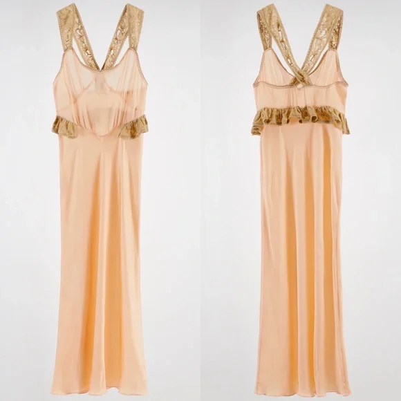 Zara SATIN MIDI LONG LACE STRAPS PEPLIM DRESS Front Slit at Hem Size S NEW - Picture 5 of 8